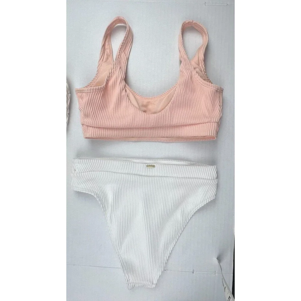 HOLLISTER Swim Bikini Bundle Size S White Yellow Pink Ribbed Mix & Match 4 Piece